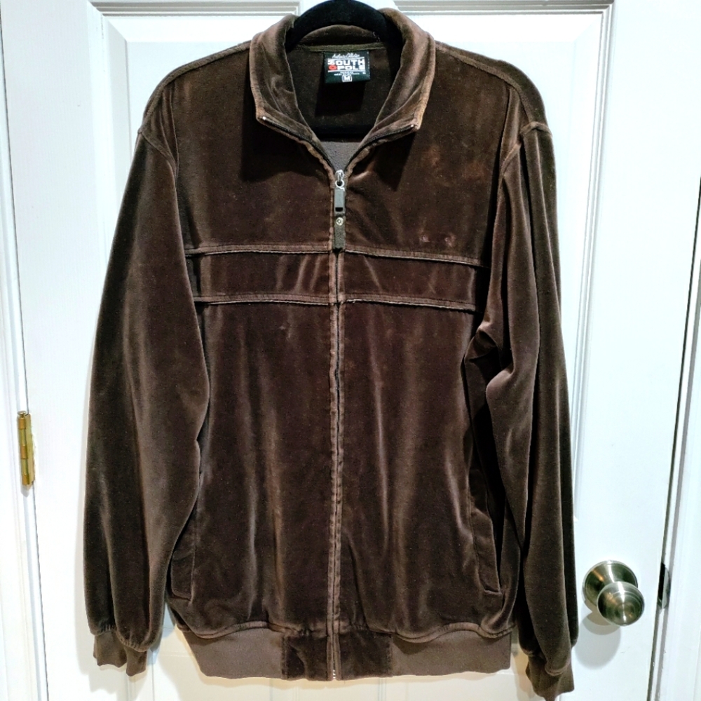 Vintage Men's South Pole Brown Velour Zip Up Jacket Size Medium